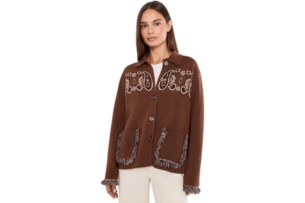 Свитер Elliott Lauren Bandana Jacquard Jacket with Fringe Detail