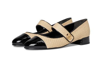 Tory Burch Cap-Toe Mary Jane Heel Ballet 25mm natural/perfect black