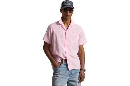 Polo Ralph Lauren Classic Fit Linen-Blend Seersucker Shirt carmel pink