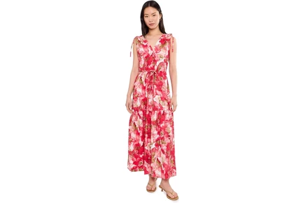 Платье Calvin Klein Sleeveless Dot Crepe Floral Drawstring Midi Dress