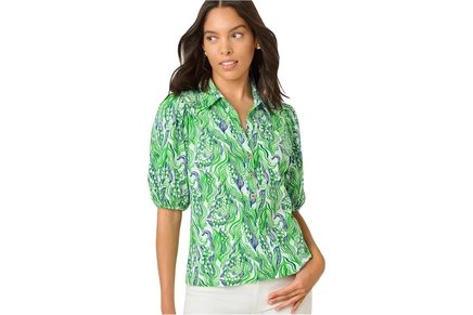 Женский топ Lilly Pulitzer Bingley, зеленый с цветочным принтом