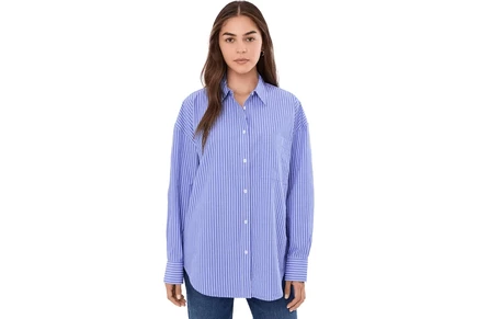 Faherty Coastal Poplin Relaxed Shirt deepwater stripe