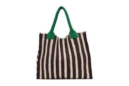 Loeffler Randall Sol Crochet Beach Tote green/brown/white stripe
