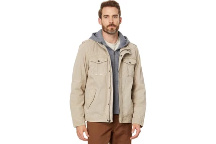 Levis Two-Pocket Hoodie with Zip Out Jersey Bib/Hood and Sherpa Lining stone