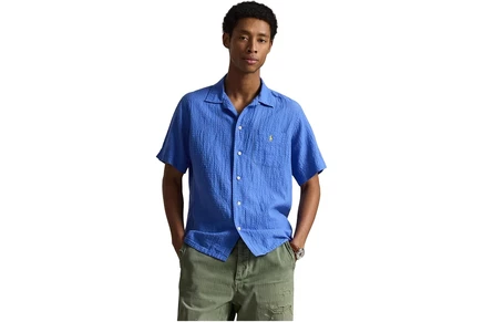 Polo Ralph Lauren Classic Fit Linen-Blend Seersucker Shirt scottsdale blue