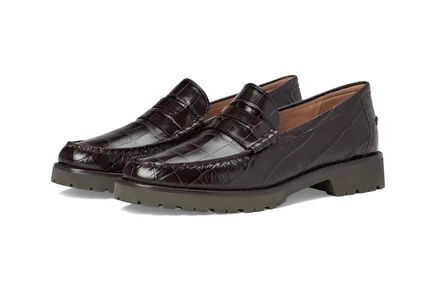 Cole Haan Treena Lug Loafers dark choc croc print leather