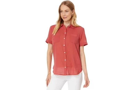 Женская рубашка Tommy Hilfiger Solid Camp хлопковая, минерально-красная