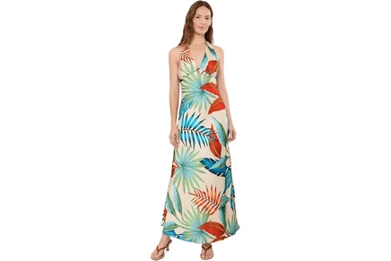 Avec Les Filles Botanical Satin Scarf Tie Maxi Dress birds of paradise