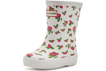 Детские сапоги Hunter Kids First Classic, слоновая кость с вишн. принтом