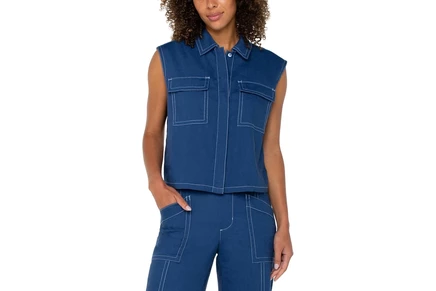Liverpool Los Angeles Sleeveless Cargo Shirt goddess blue