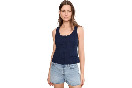 CeCe Scoop Neck Button-Down Vest classic navy