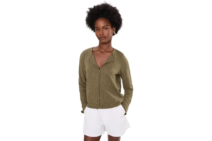 Женская футболка Mod-o-doc Long Sleeve Button Front Slim Top