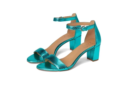 teal metallic snake print leather