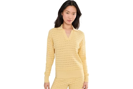Свитер Barefoot Dreams Heathered Cotton Tulip Pointel Collared Pullover
