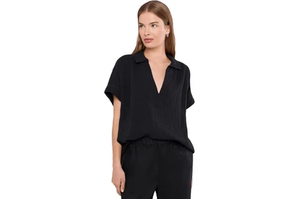 Faherty Dune Cotton Gauze Zoe Top black