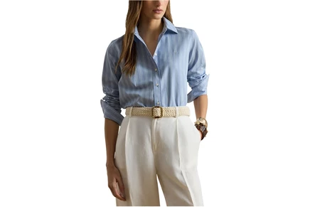 Женская рубашка Lauren Ralph Lauren Petite в полоску, сине‑белая
