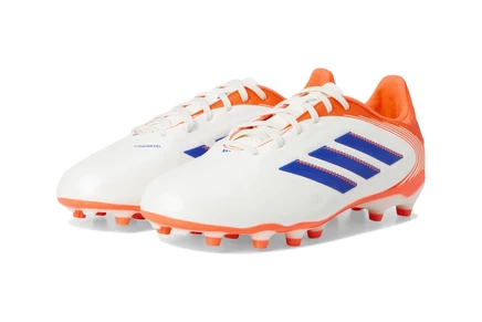 adidas Kids Copa League Pure 3 Firm/Multi Ground Boots (Little Kid/Big Kid) off white/lucid blue/signal coral