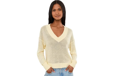 Женский свитер Madewell Arline, лен, V-вырез, светло-желтый