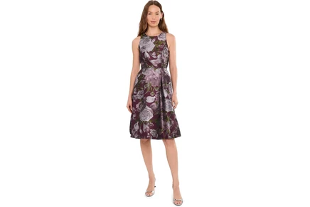 Adrianna Papell Floral Jacquard Short Dress burgundy multi