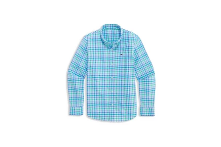 Детская рубашка Vineyard Vines Kids Tattersall Featherweight, бирюзовая