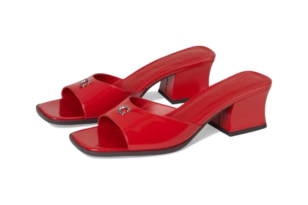 COACH Sculpted C Leather Block Heel Sandals sport red