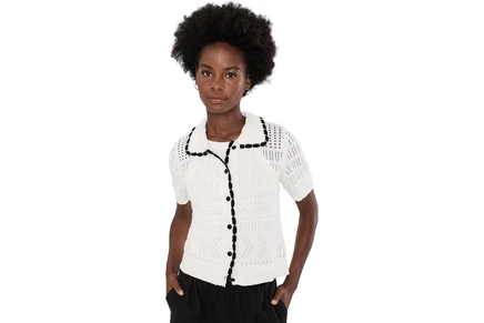 Кардиган CeCe Contrast Stitch Short Sleeve Cardigan