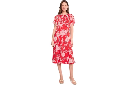 Платье Calvin Klein Floral Chiffon Flutter Sleeve Midi