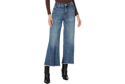 Джинсы KUT from the Kloth Petite Meg High-Rise Fab Ab Wide Leg Back Forward Raw Hem in Reliance
