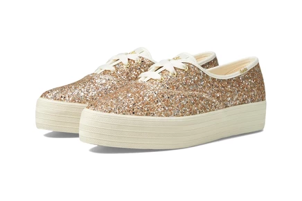 Женские кеды Keds Point Lace Up, золотистые с блестками