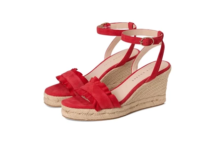 Jack Rogers Rozette Ruffle Wedge - Suede fire red