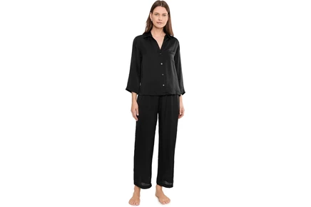 Natori Ashley Washed Satin Icon Pajama Set black