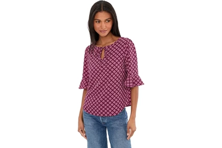 Топ CeCe Split Tie Neck Top with Ruffle Cuff 3/4 Sleeve