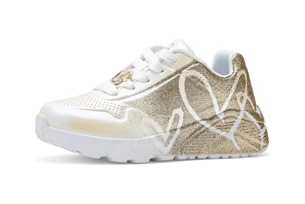 SKECHERS KIDS X James Goldcrown-Uno Lite-Heartdust Forever 310814L (Little Kid/Big Kid) white/gold