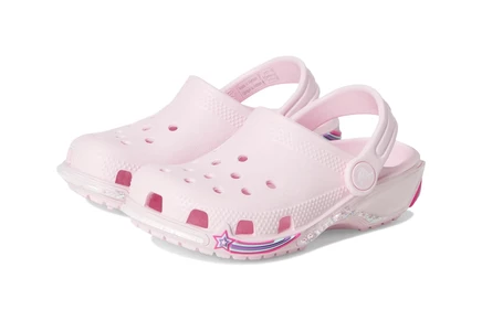 Детские сабо Crocs Kids Classic с принтом, розово-молочные