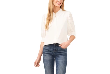 CeCe Elbow Sleeve Open Collar Blouse new ivory