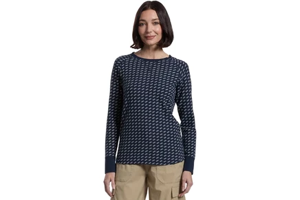 Женская футболка L.L.Bean Unshrinkable Mini-Waffle Tee Long Sleeve Crew Neck Stripe