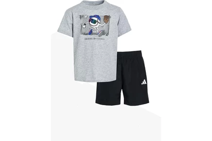 Детский комплект adidas футболка и шорты, серый меланж