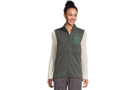 L.L.Bean Beans Sweater Fleece Long Vest shadow green