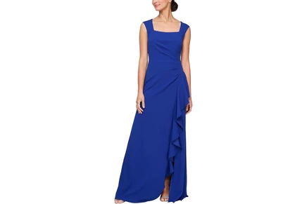 Платье Alex Evenings Long Crepe Dress with Square Neck and Cascade Ruffle Detail