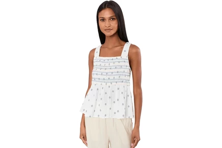Топ Liverpool Los Angeles Sleeveless Smocked Woven Top with Embroidery