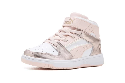 Детские кроссовки Puma Rebound Layup Mid на липучке, белые/золотые