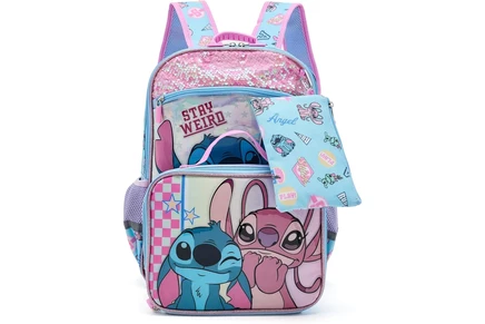 Рюкзак BIOWORLD Kids Stitch and Angel Holographic 16 Backpack Lunch Set Set Lunch Bag, Keychain, Utility Case
