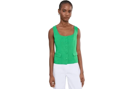 CeCe Scoop Neck Button-Down Vest vibrant kelly