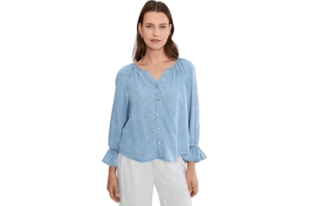 Топ Liverpool Los Angeles 3/4 Sleeve Button Front Shirred Woven Top