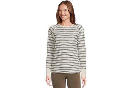 Женская футболка L.L.Bean Unshrinkable Mini-Waffle Tee Long Sleeve Crew Neck Stripe