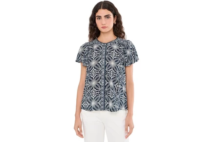 Топ Liverpool Los Angeles Flutter Sleeve Mix Print Button Front Woven Top