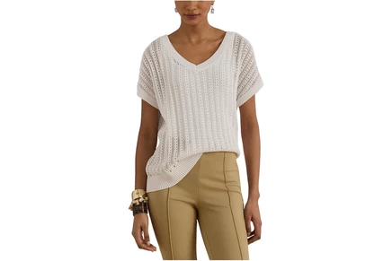Свитер Lauren Ralph Lauren Petite Cotton-Blend Mesh Short Sleeve Sweater