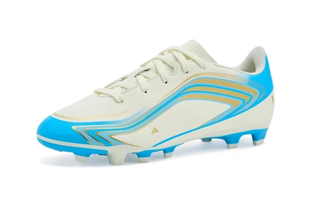 adidas Kids F50 Messi Club Firm Ground/Multi Ground Football (Little Kid/Big Kid) ivory/semi blue burst/icey blue