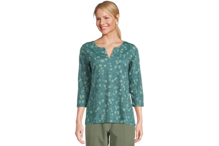 Купальник L.L.Bean Pima Tops Split-Neck Tunic 3/4 Sleeve Print