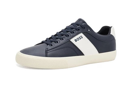 BOSS Aiden Logo Block Leather Low Top Sneakers navy